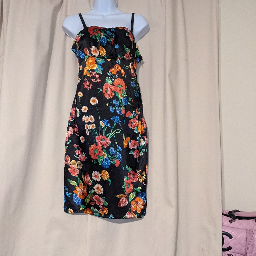 Guess black Tropical floral satin Sleeveless Mini dress small 7